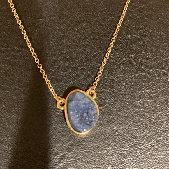 Goldtone blue druzy and stone triple chain necklace - Picture 4 of 6
